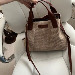 Elegant Tan and Brown Woven Satchel